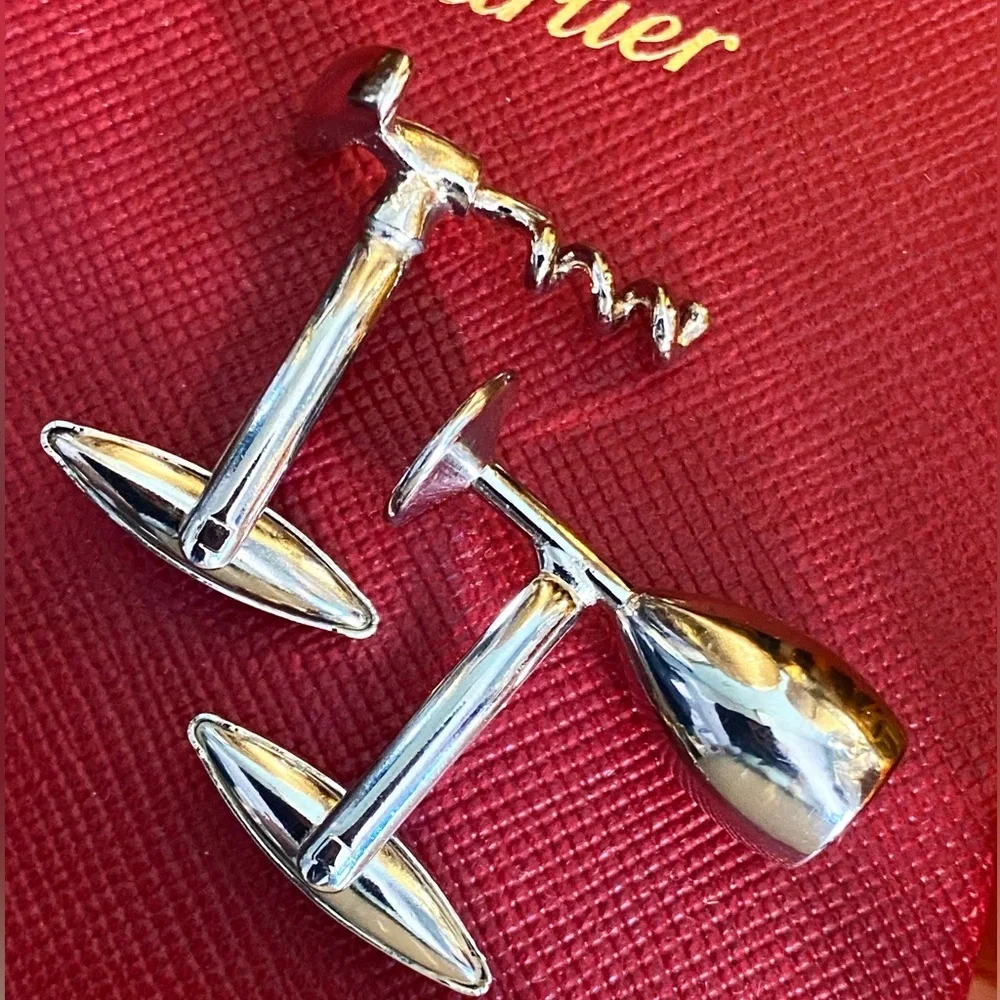 Men’s wine glass and corkscrew silver tone cufflinks